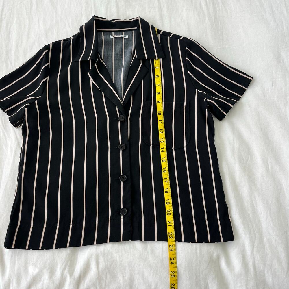 Reformation Cuba Black Striped Short Sleeve Button Down Top, Size Small - Picture 6 of 8